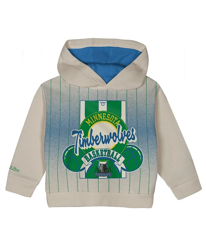 Mitchell & Ness Toddler 2-Piece Cream/Blue Minnesota Timberwolves Retro Roots Oversized Pullover Hoodie and Pants Set