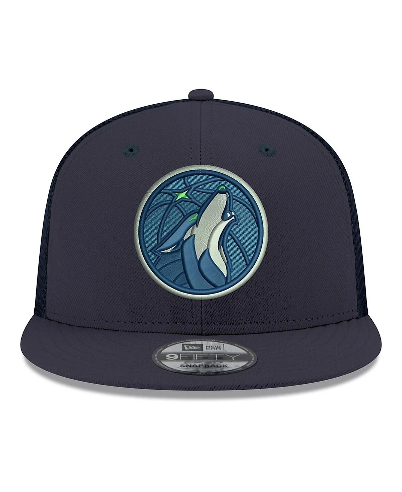 New Era Men's Navy Minnesota Timberwolves Core Logo Meshback 9FIFTY Snapback Hat