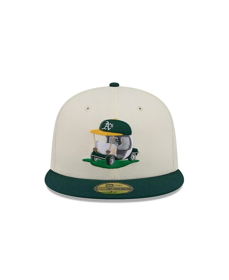 New Era Men's Cream/Green Athletics Bullpen Cart 59FIFTY Fitted Hat