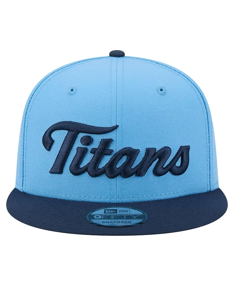 New Era Men's Light Blue/Navy Tennessee Titans Script 9FIFTY Snapback Hat