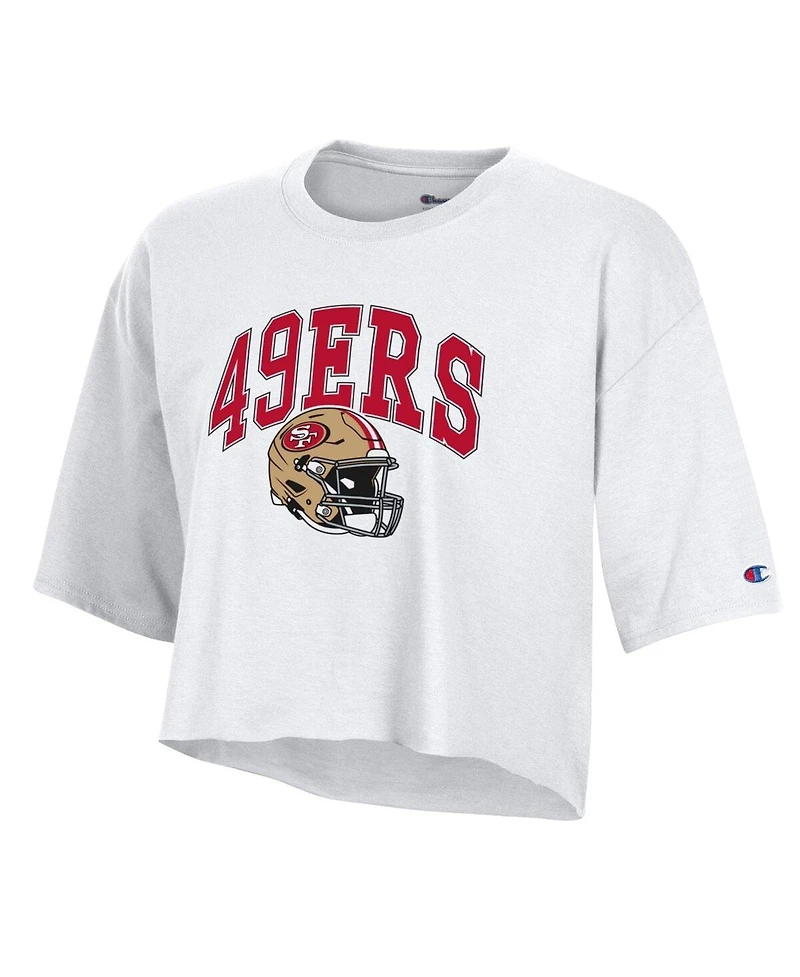 Champion Women's White San Francisco 49ers Boyfriend Cropped T-Shirt