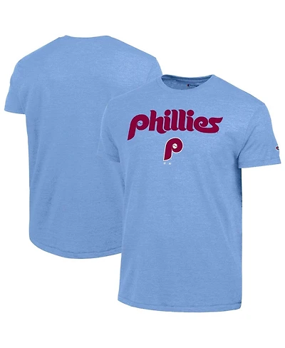 Champion Men's Light Blue Philadelphia Phillies Cooperstown Wordmark Lockup Tri-Blend T-Shirt