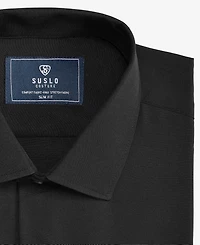 Suslo Couture Men's Slim-Fit Four-Way Stretch Solid Short-Sleeve Dress Shirt