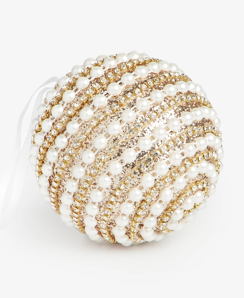 Holiday Lane Gilded Glamour Pearl Stripe Ball Ornament, Macy's Exclusive