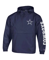Champion Men's Navy Dallas Cowboys Packable Hooded Windbreaker Half-Zip Jacket