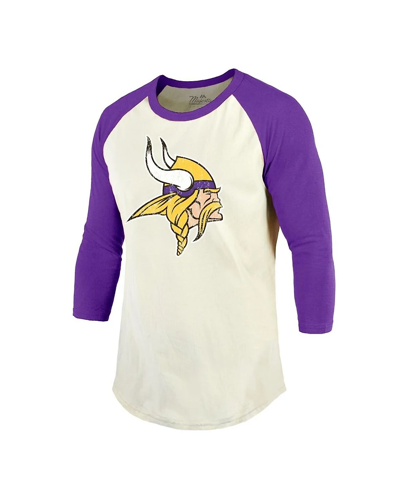 Majestic Threads Men's Randy Moss Cream/Purple Minnesota Vikings Retired Player Name & Number 3/4 Raglan Sleeve T-Shirt