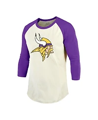 Majestic Threads Men's Randy Moss Cream/Purple Minnesota Vikings Retired Player Name & Number 3/4 Raglan Sleeve T-Shirt