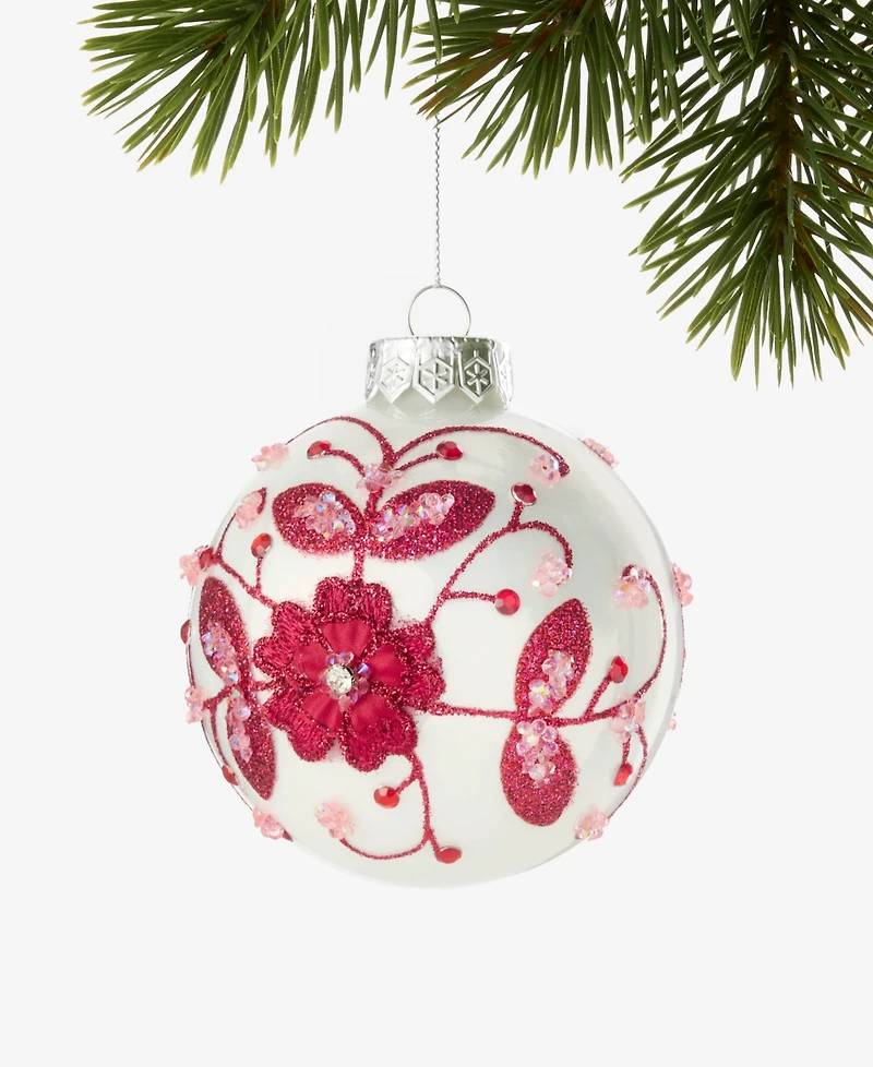 Holiday Lane Holiday Toile Floral Pattern Ball Ornament, Macy's Exclusive