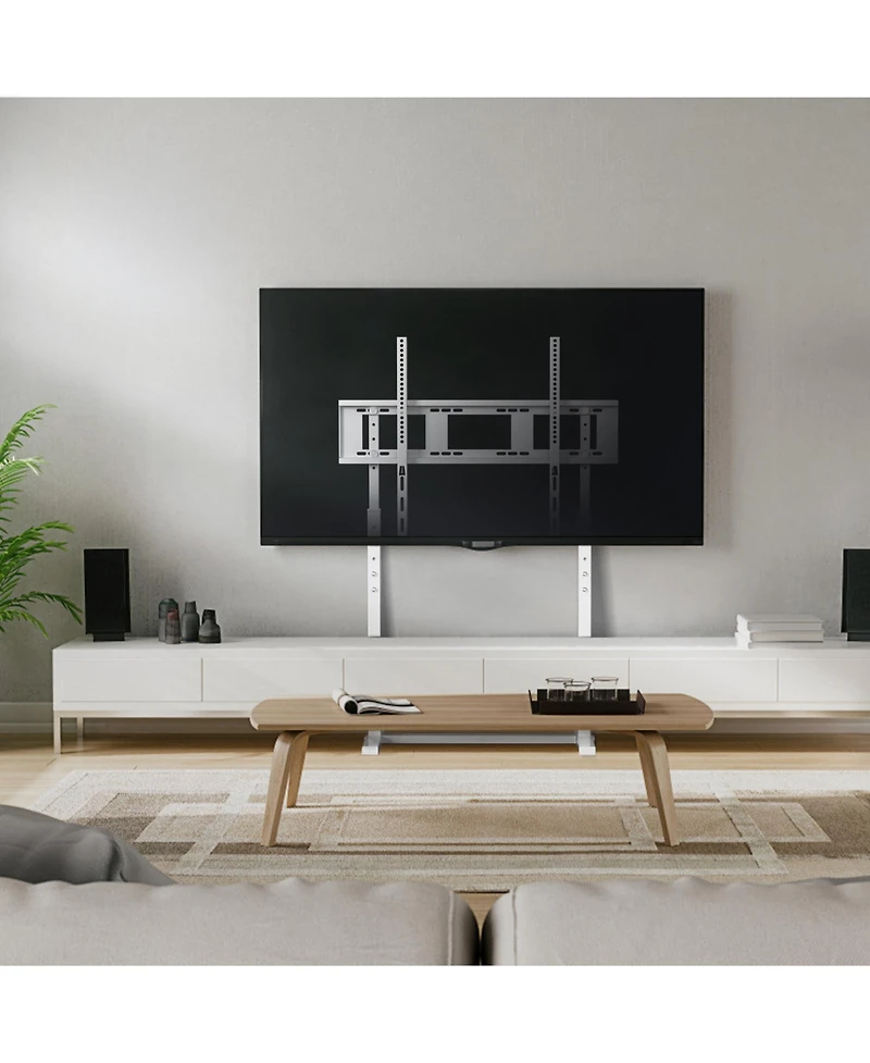 Unho No Drill Tv Stand, 3-Level Height Adjustable, Stable Bottom Bar, Easy Install, Wall-Leaning