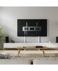 Unho No Drill Tv Stand, 3-Level Height Adjustable, Stable Bottom Bar, Easy Install, Wall-Leaning