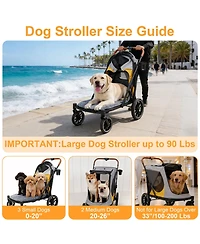 Bingopaw 92 Lbs Capacity Heavy Duty Dog Stroller, Dual Entry, Panoramic Window, All-Terrain Eva Wheels, One-Click Folding, Brake