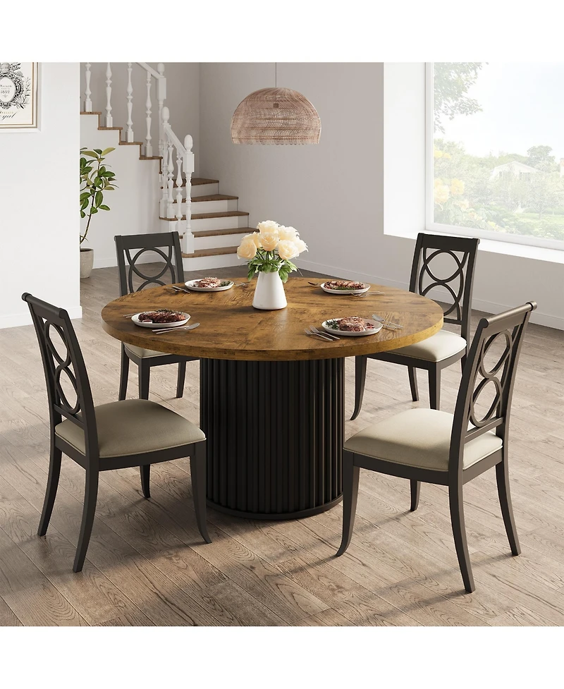 homfan Round Dining Table for 4 to 6 with Wave Metal Pedestal Base, 47.24 Kitchen and Room