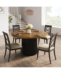 homfan Round Dining Table for 4 to 6 with Wave Metal Pedestal Base, 47.24 Kitchen and Room