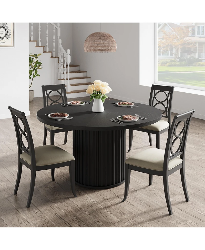 homfan Round Dining Table for 4 to 6 with Wave Metal Pedestal Base, 47.24 Kitchen and Room