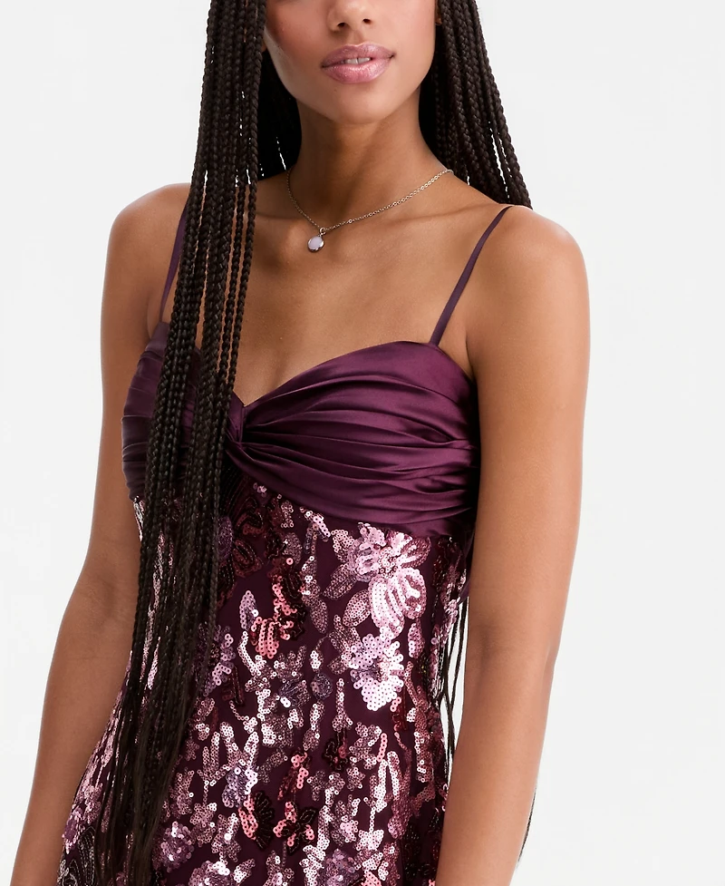 Seni & Cade Women's Satin-Top Floral-Sequin Dress