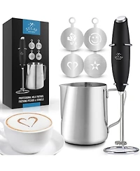 Zulay Kitchen Milk Frother Pitcher Stencil Stirrer Set