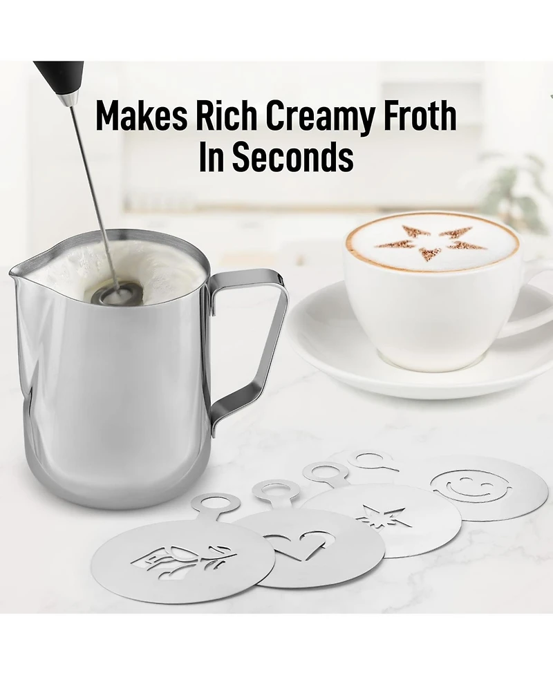 Zulay Kitchen Milk Frother Pitcher Stencil Stirrer Set