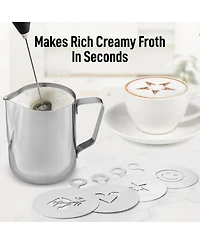 Zulay Kitchen Milk Frother Pitcher Stencil Stirrer Set