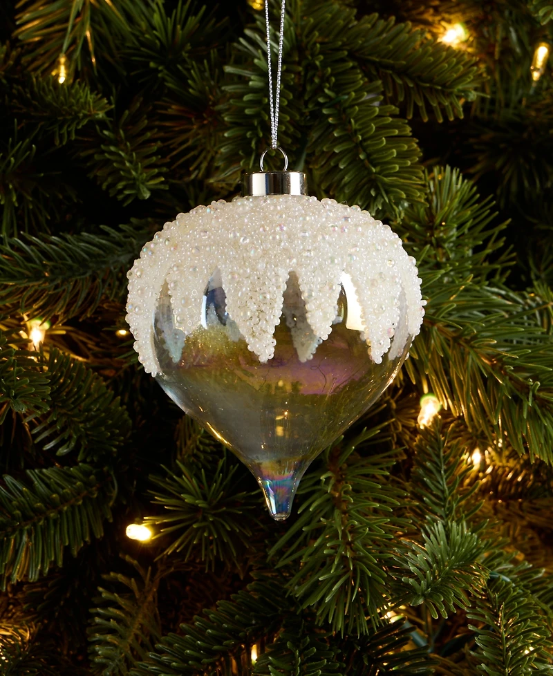 Holiday Lane Iced Delight Glass Ball Ornament with Beaded Dripping, Macy's Exclusive