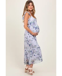 Pinkblush Maternity Lilac Floral Textured Open Back Tie Maxi Dress