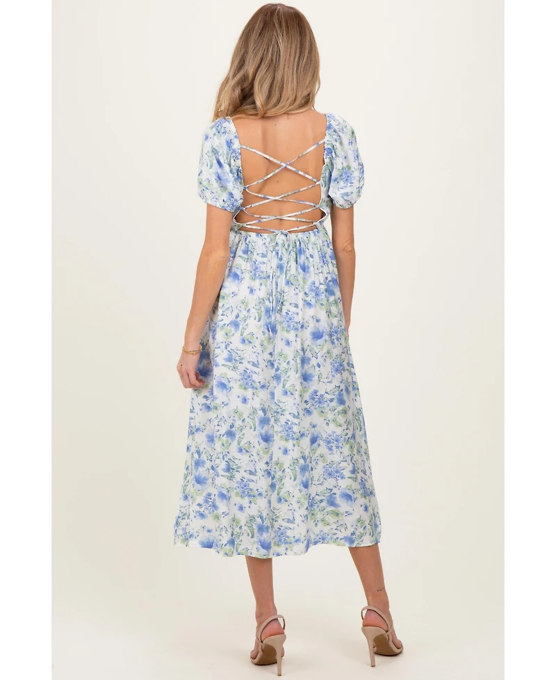 Pinkblush Maternity Blue Floral Crisscross Back Midi Dress