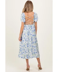 Pinkblush Maternity Blue Floral Crisscross Back Midi Dress