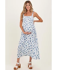 Pinkblush Maternity Ivory Smocked Bodice Tie Straps Floral Print Maxi Dress