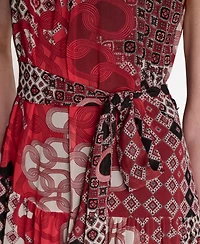 Bcbg Women's Patchwork Chiffon Halter Maxi Dress with Tiered Skirt