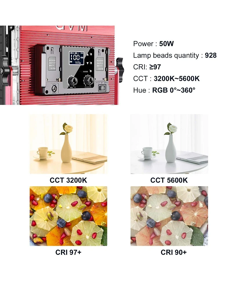 Gvm 1200D 50W Bi-Color Rgb Studio Soft Led Panel 3-Light Kit