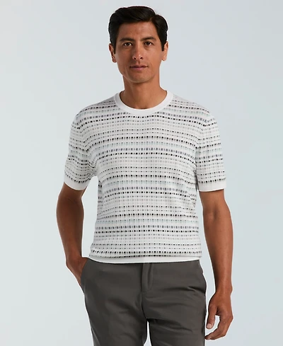Perry Ellis Men's Jacquard Multicolor Short Sleeve Geometric Print Sweater
