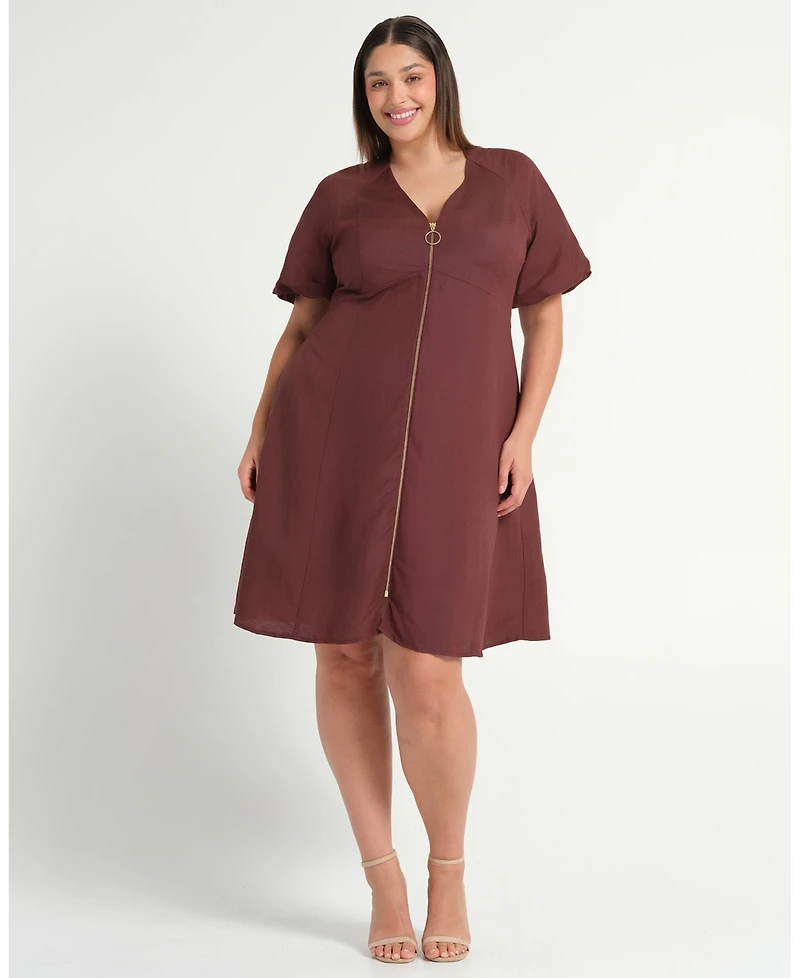 Estelle Women's Heather Linen Zip-Front Fit Flare Mini Dress