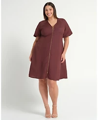 Estelle Women's Heather Linen Zip-Front Fit Flare Mini Dress