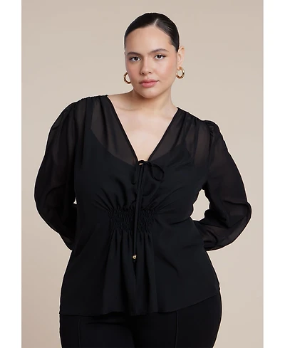 Eloquii Women's Smocked Sheer Blouse