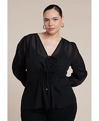 Eloquii Women's Smocked Sheer Blouse