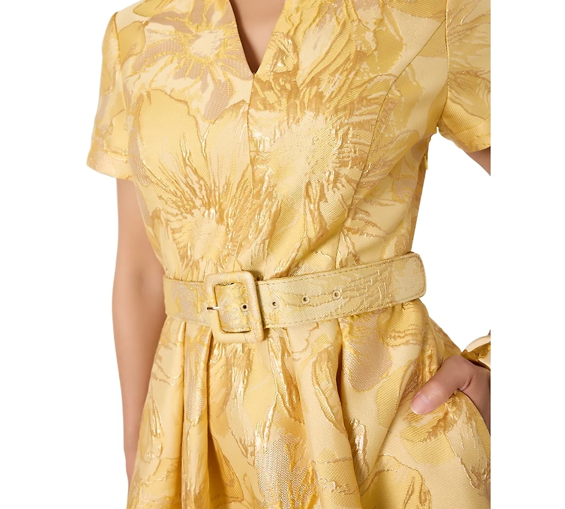 Tahari Asl Women's Belted Short-Sleeve Collared Midi Dress