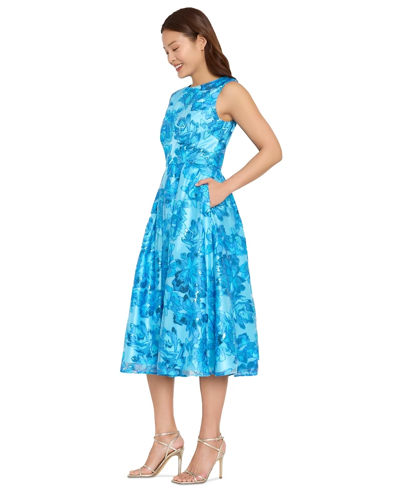 Tahari Asl Women's Embroidered Boat Neck Midi Dress