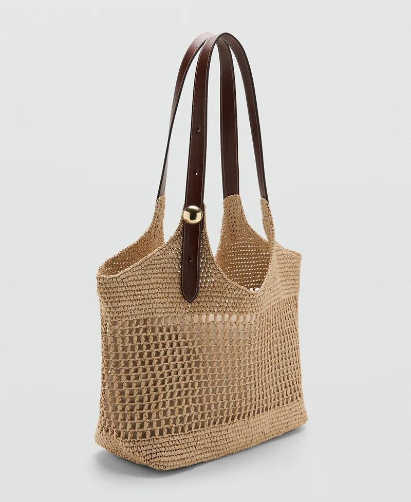 Mango Women's Metallic Detail Natural-Fiber Tote Bag