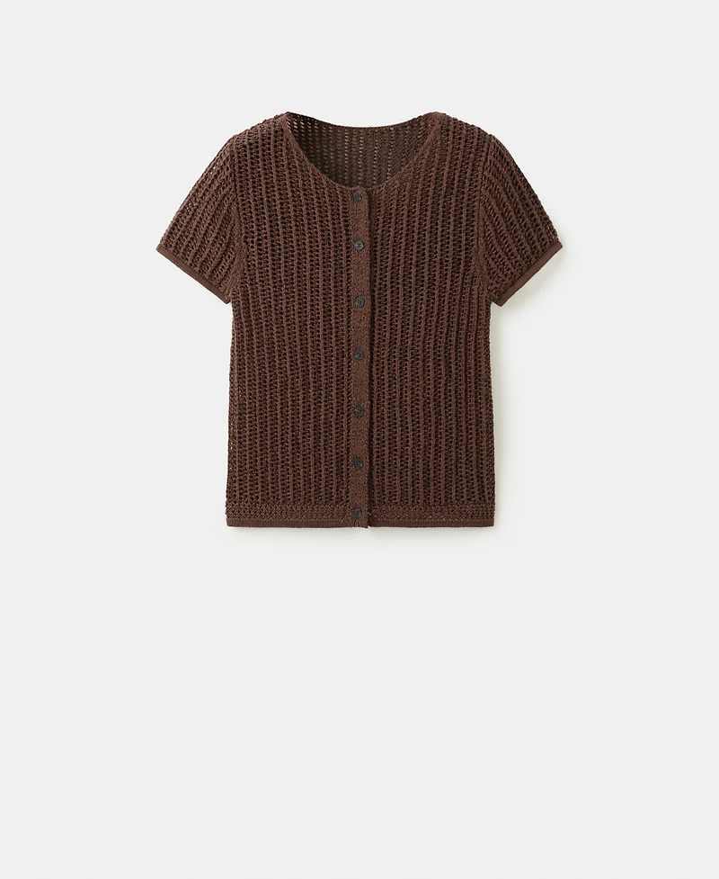 Mango Women's Short-Sleeved Crochet Cardigan