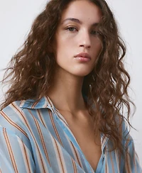 Mango Women's Scarf Detail Striped Shirt