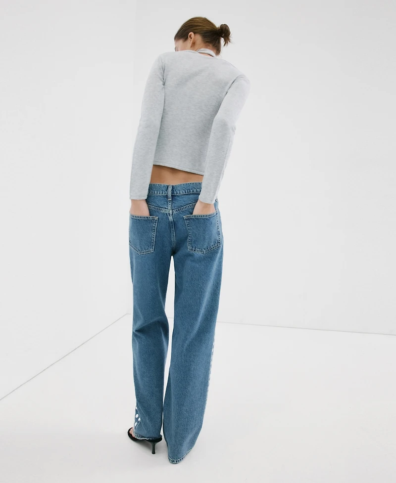 Mango Women's Studs Straight-Fit Jeans