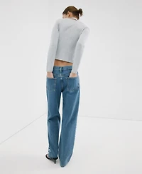 Mango Women's Studs Straight-Fit Jeans