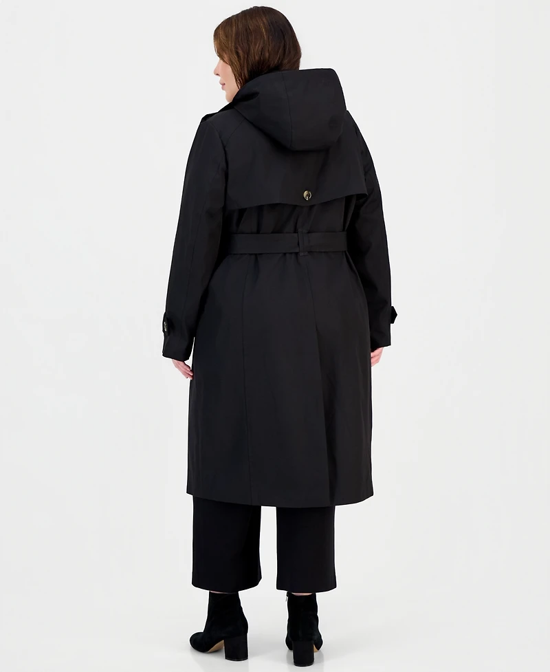 London Fog Plus Plaid Collar Belted Trench Coat, Created for Macy's
