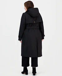 London Fog Plus Plaid Collar Belted Trench Coat, Created for Macy's