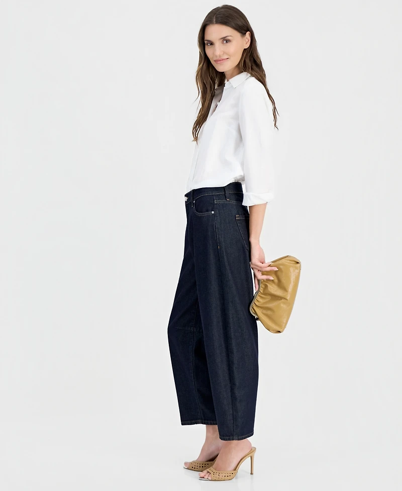 I.n.c. International Concepts Women's High-Rise Barrel-Leg Ankle Jeans, Macy's Exclusive