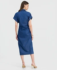 I.n.c. International Concepts Women's Cinched-Waist Denim Shirtdress, Macy's Exclusive