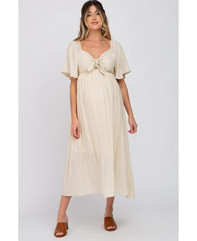 Pinkblush Maternity Plum Front Tie Ruffle Sleeve Midi Dress