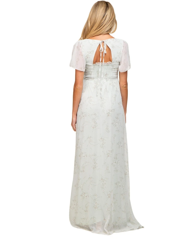 Pinkblush Women's Floral Smocked Chiffon Maxi Dress