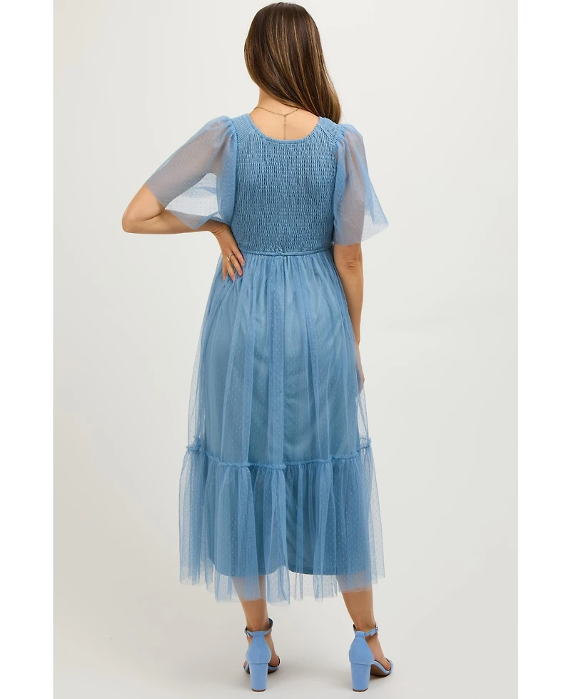 Pinkblush Maternity Dotted Tulle Smocked Midi Dress
