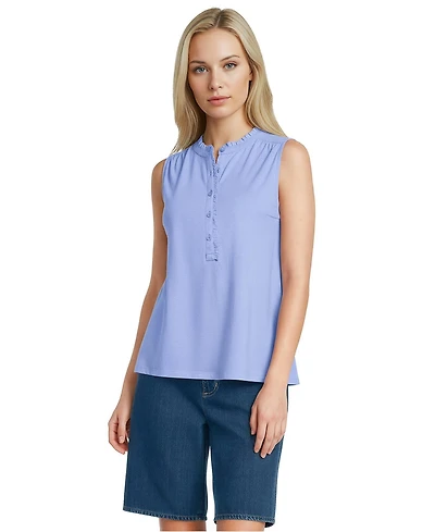 Lands' End Women's Linen Blend Ruffle Trim Tank Top