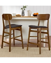 Best Choice Products 2-Piece Farmhouse Counter Height Bar Stool Set with Cushioned Seat, Wooden Backrest